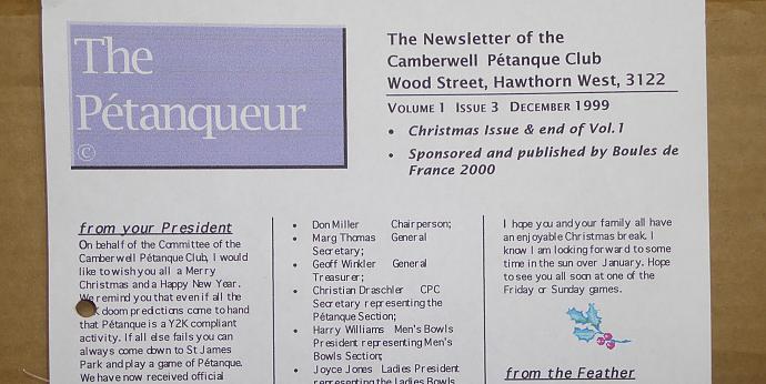 An early newsletter, petanque is Y2K proof !