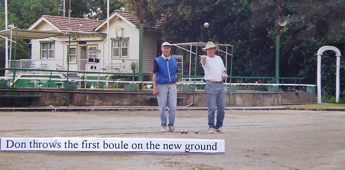 Christian on the left, Don on the right, bowling club in the background